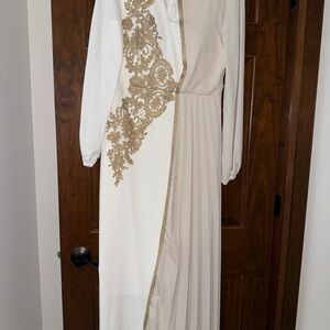Elegant White and Gold Women's Dress